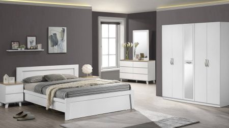 غرفه نوم زوجيه سرير مقاس 180*200 *دولاب 5 دلفه *2 كمودينو وتسريحه